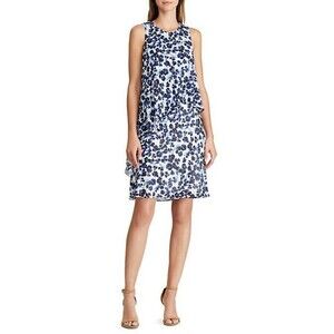 NWT Lauren Ralph Lauren Lonia Georgette High Neck  Shift Dress Women's 0 Multi